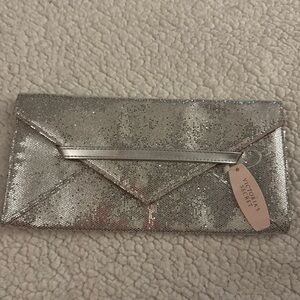 VICTORIA'S SECRET Silver Glitter Sparkle Envelope Clutch Bag Purse New With Tags